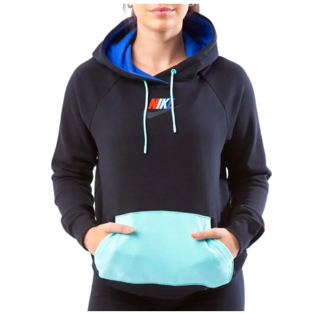 Nike Sportswear Fleece Pullover Hoodie, Retro, Aqua, Women's Size Small
